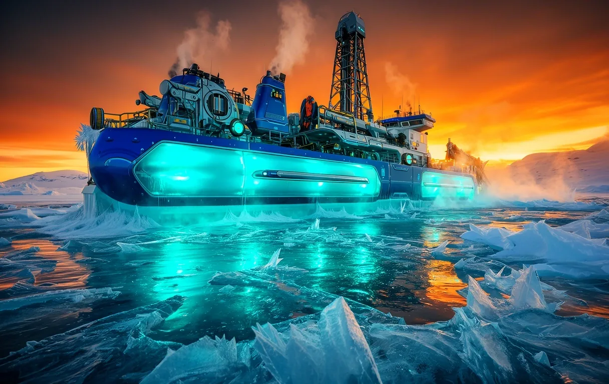 Arctic sunrise over frozen lake